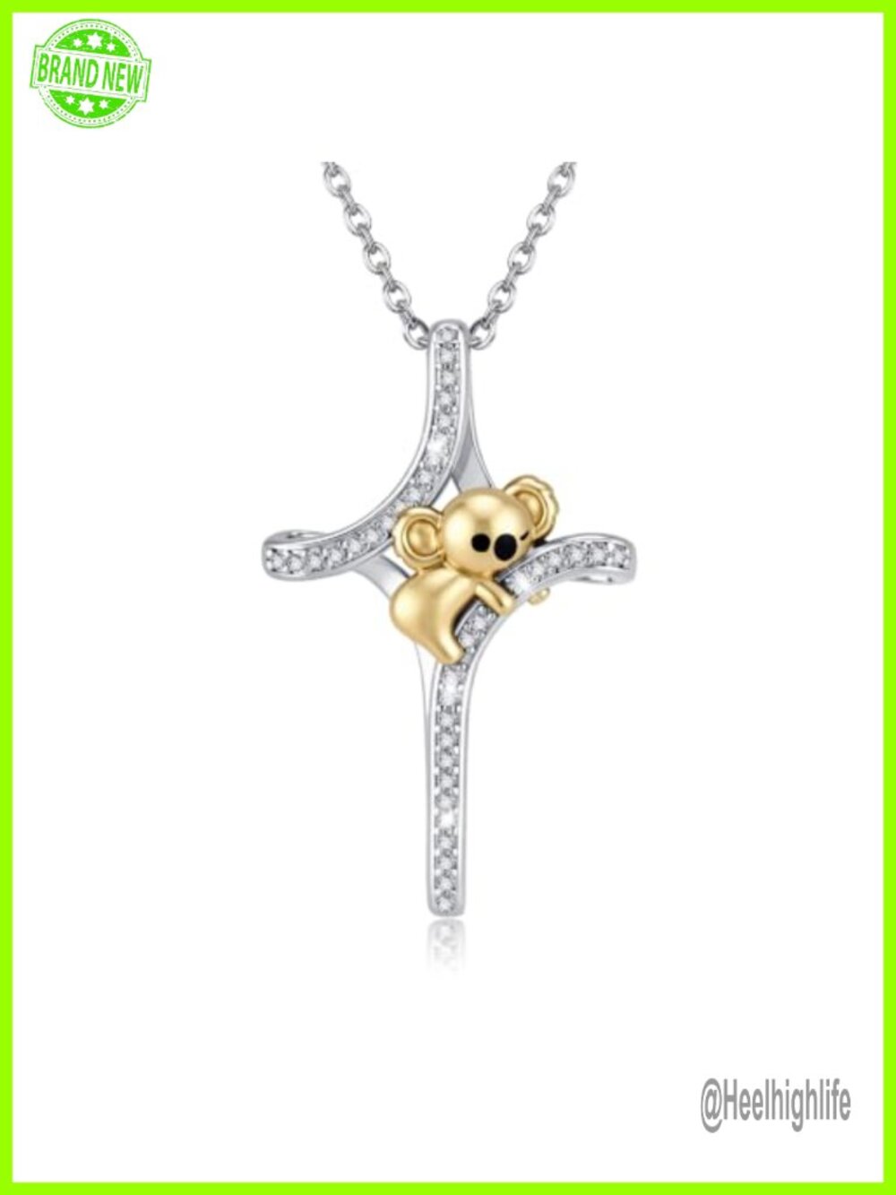 Sterling Silver Koala Cross Pendant Necklace 18+2 Inch Gift Box